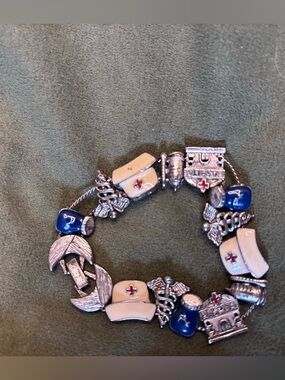 Women's Nurse-Themed Charm Bracelet - Blue and White
